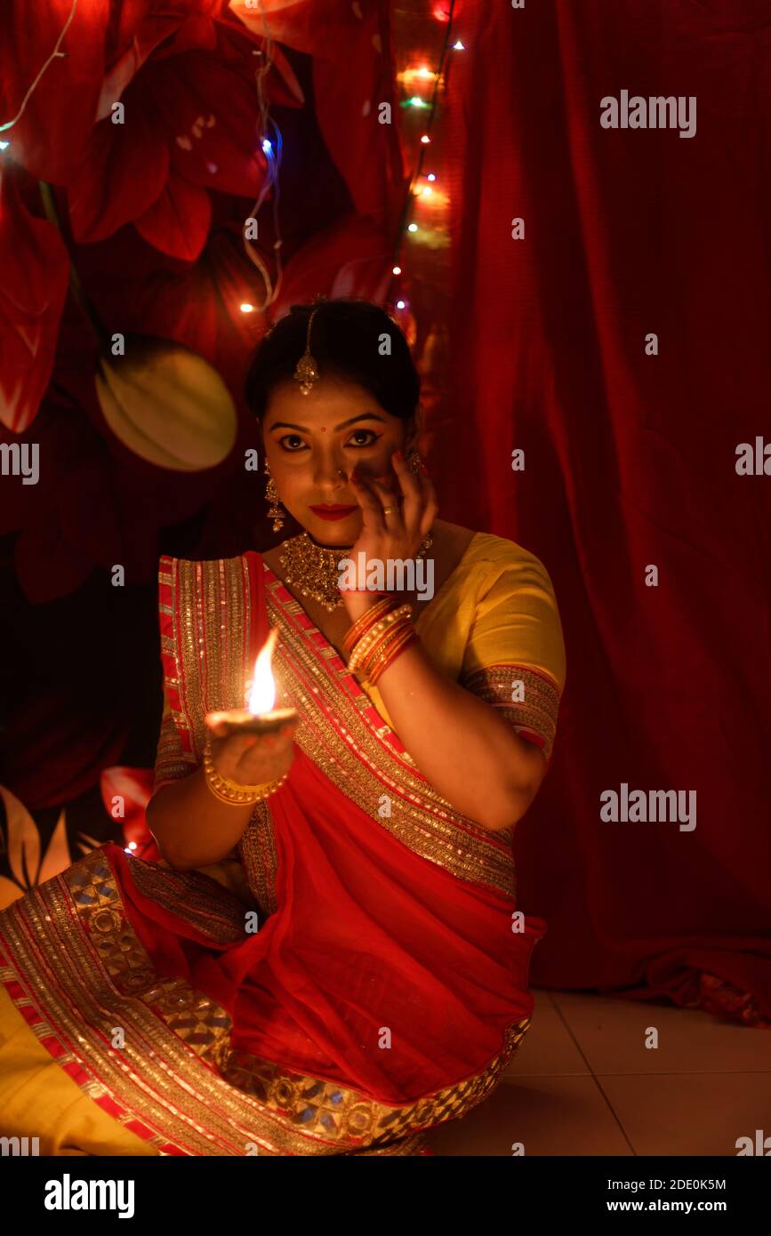 India Student Stang Lighting Diyas in Dark Room Stock Image - Image of  deepavali, male: 159382207