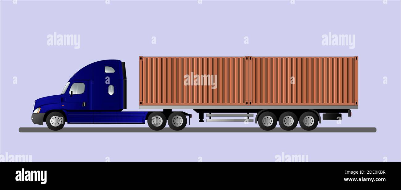 American car with a semitrailer Stock Vector