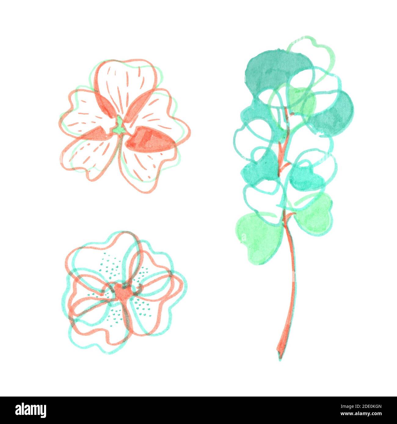 Fantasy decorative flowers drawn by marker isolated on white background. Design element for wedding invitation, greeting card. Stock Photo