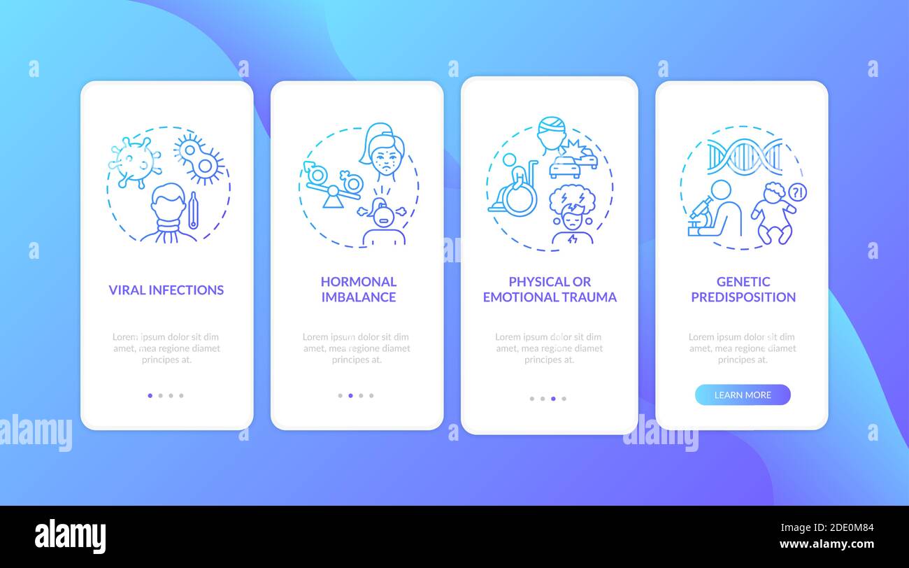 ME causes onboarding mobile app page screen with concepts Stock Vector
