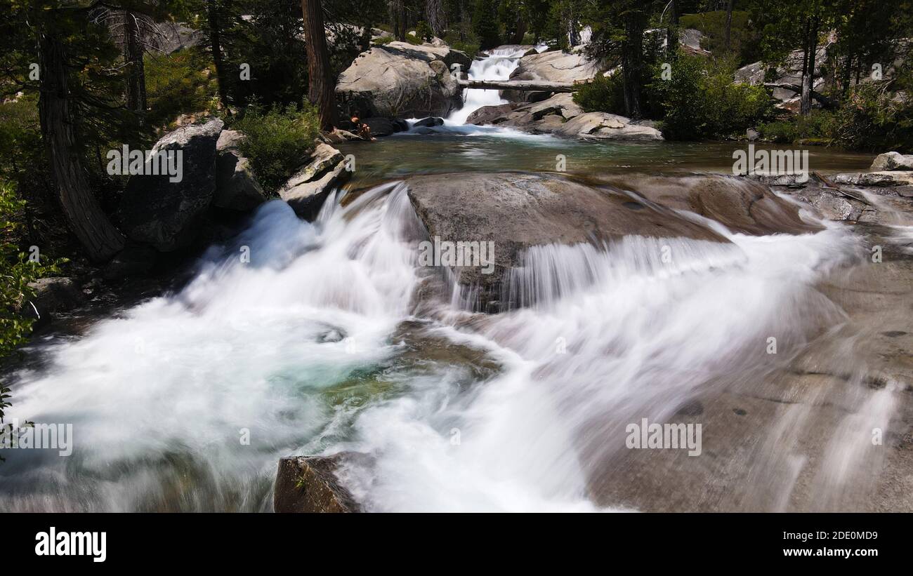 Long exposure aerial photo of rapids in Tahoe, California. Stock Photo
