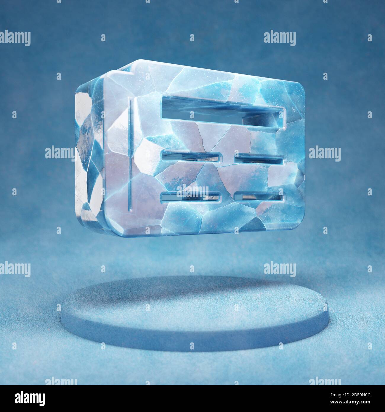 Newspaper icon. Cracked blue Ice Newspaper symbol on blue snow podium ...