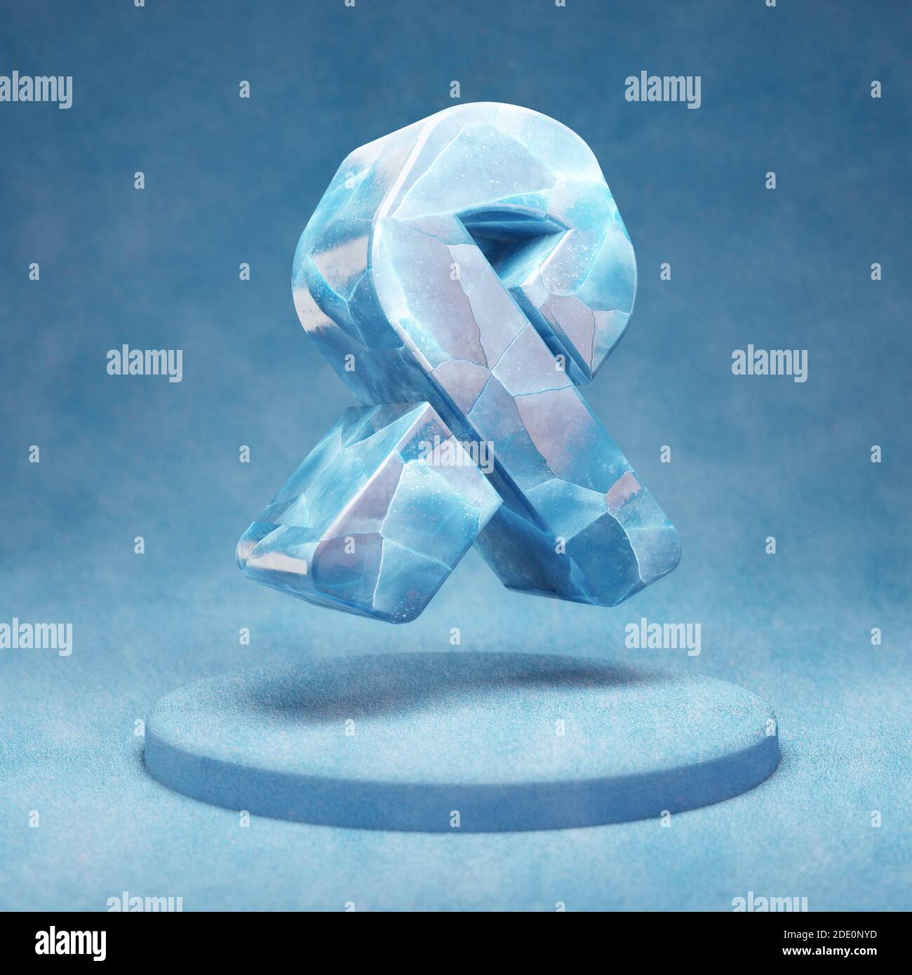 Ribbon icon. Cracked blue Ice Ribbon symbol on blue snow podium. Social ...