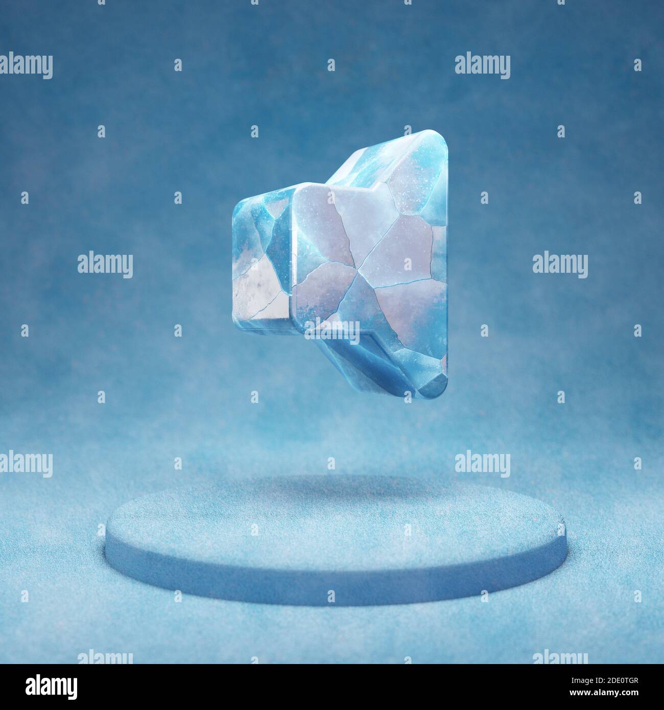 Volume Off icon. Cracked blue Ice Volume Off symbol on blue snow podium ...