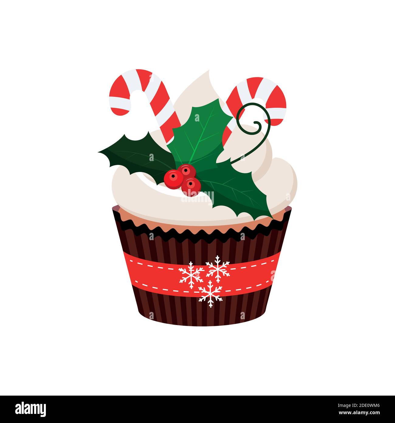 Christmas cupcake with mistletoe and candy - cute winter sweets food