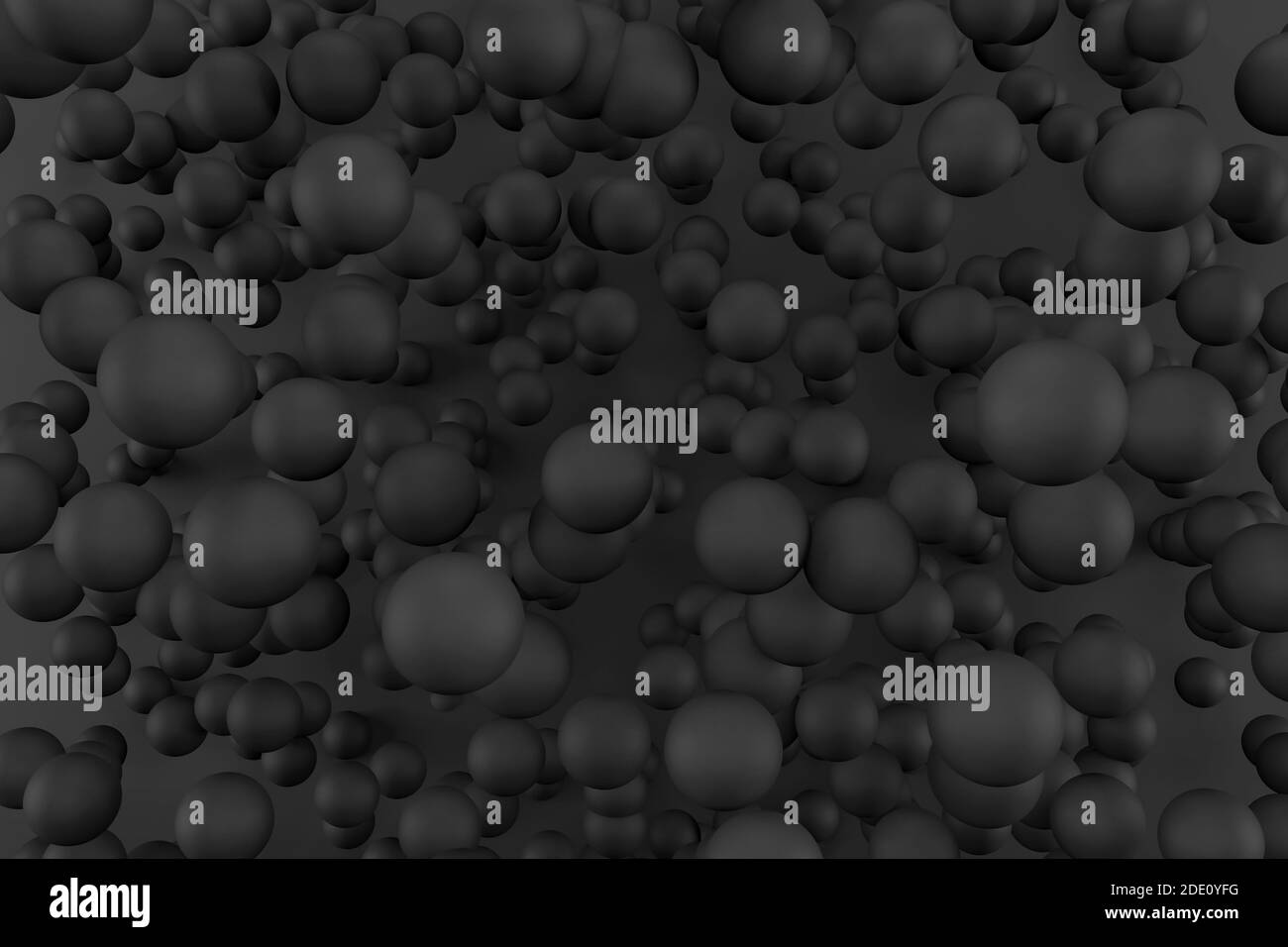 3d render black balls on a black background. Abstract geometric shapes. Minimalist concept Stock Photo