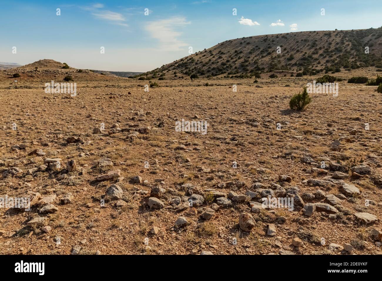 Ancient tipi rings from ancestors of the Crow and Shoshone Indians along Two Eagles Interpretive Trail in Bighorn Canyon National Recreation Area, nea Stock Photo