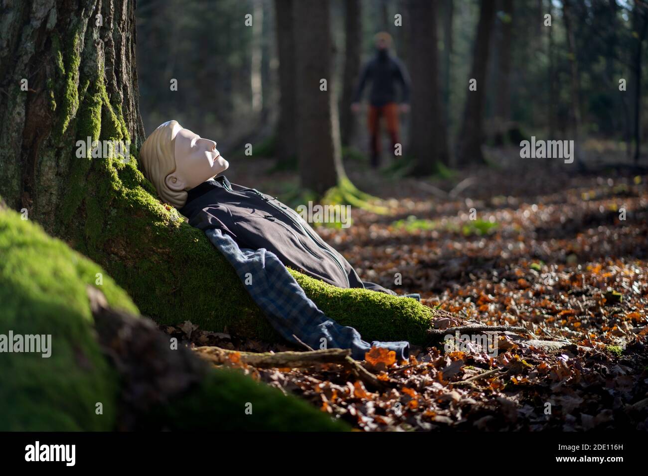 Resuscitation training during intensive wilderness first aid course in Europe Stock Photo