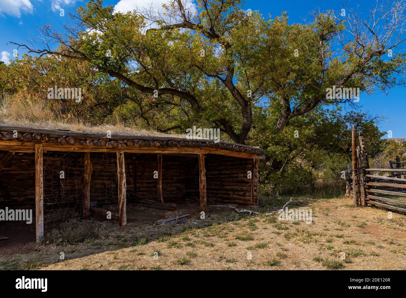 Barn at Caroline Lockhart Historic Ranch Site in Bighorn Canyon National Recreation Area, near Lovell, Wyoming, USA Stock Photo