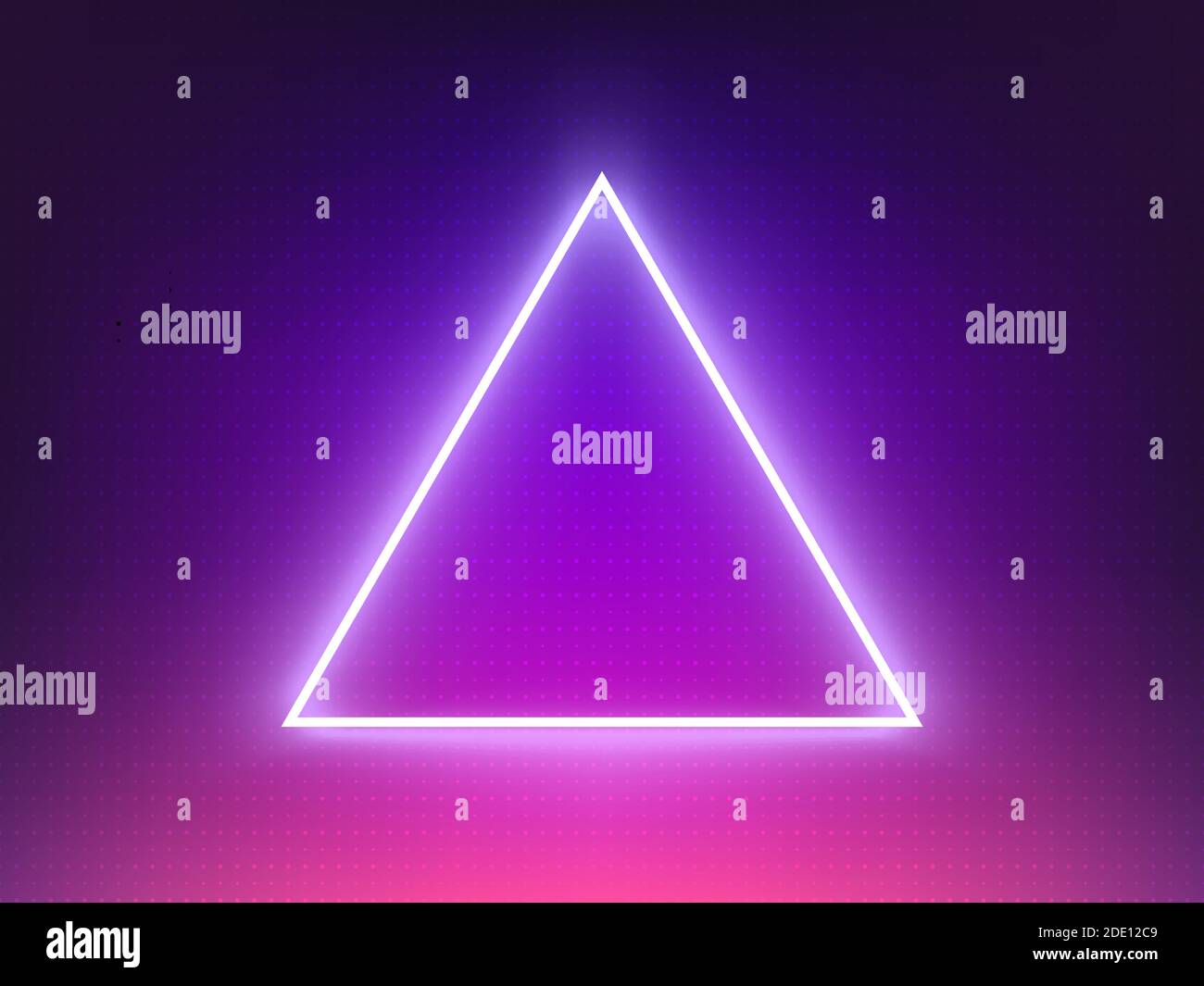 Neon triangle. Futuristic retro template. Music poster with glowing element. Cyberpunk geometric shape. Electronic music design. Future banner. Vector Stock Vector