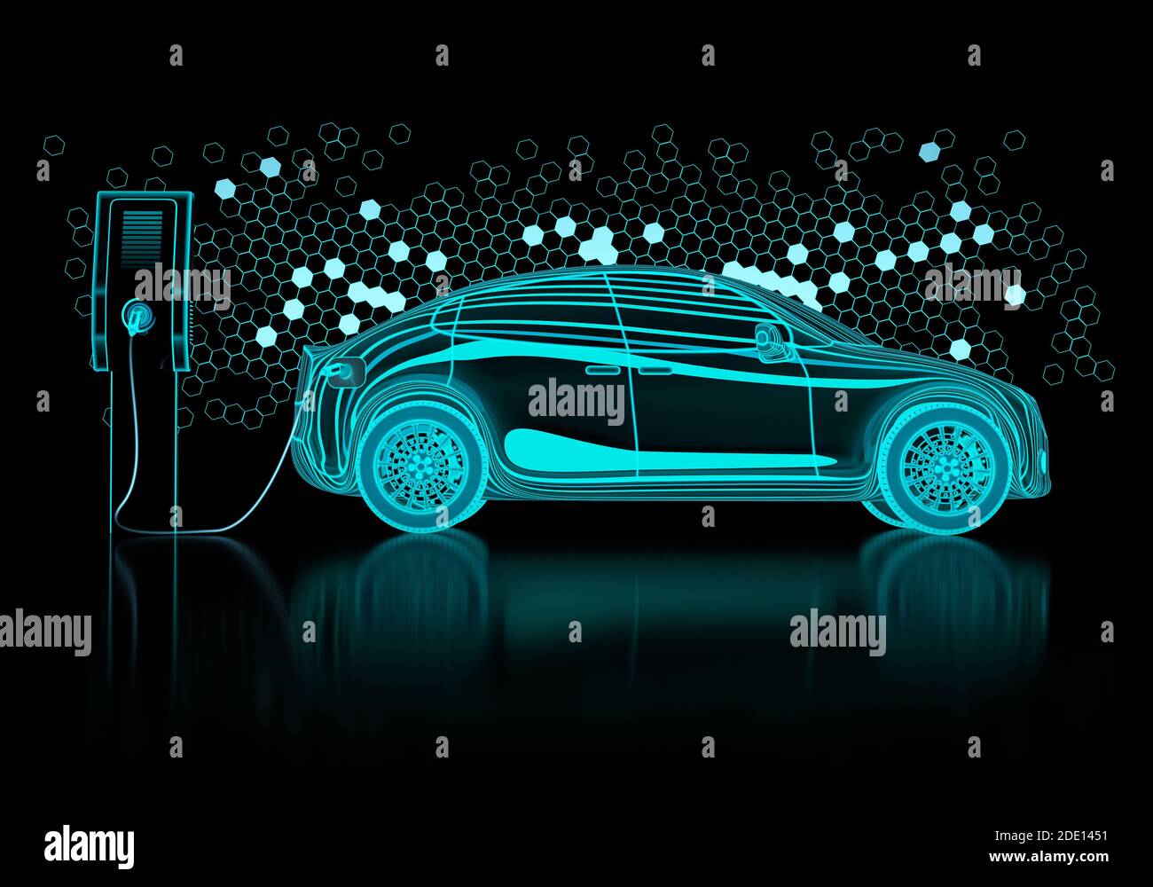 Electric car charging, illustration Stock Photo