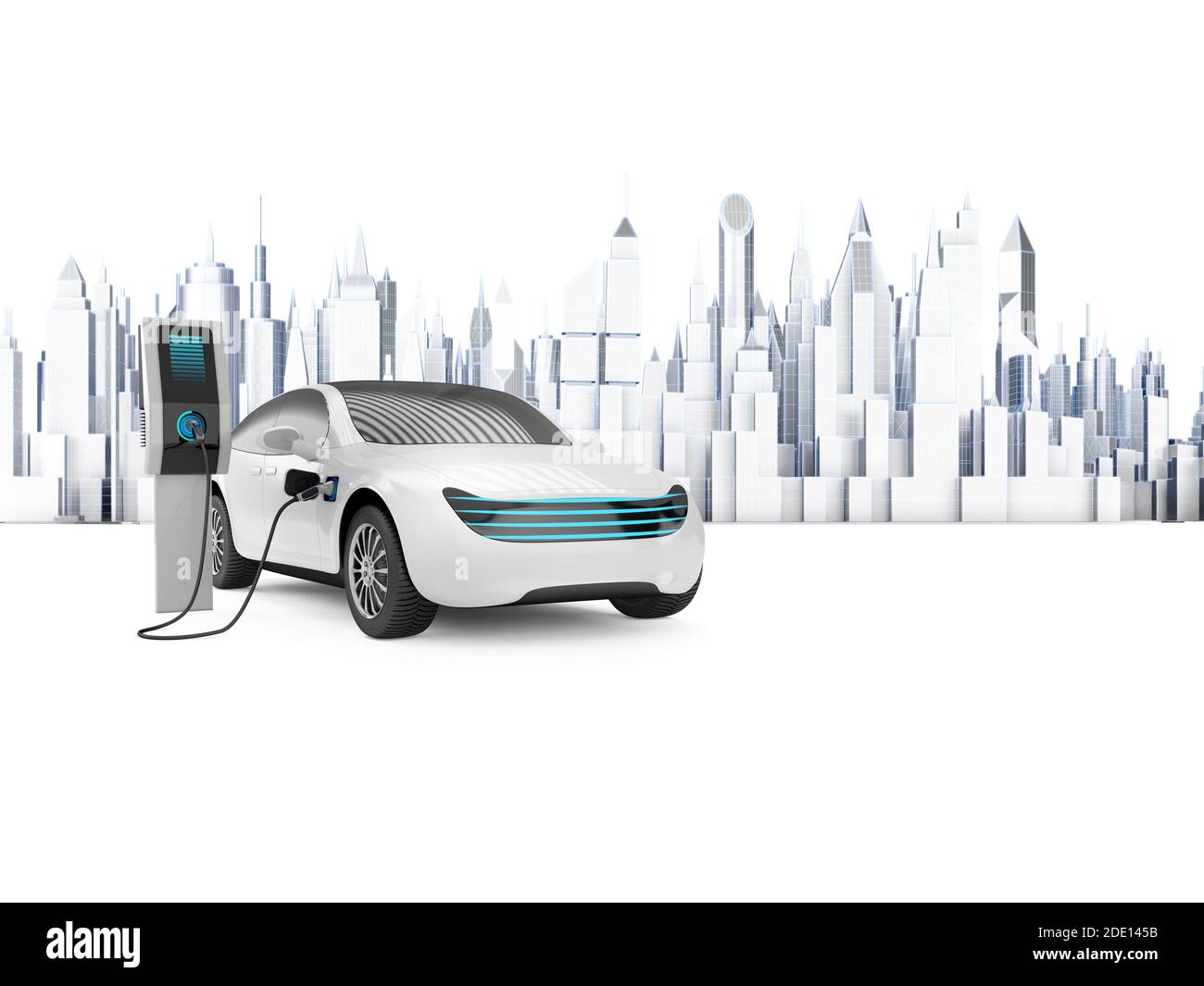 Electric car charging, illustration Stock Photo