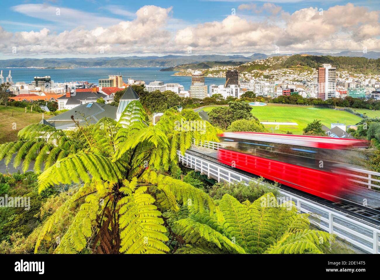 Cable Car, view over Wellington, North Island, New Zealand, Pacific Stock Photo