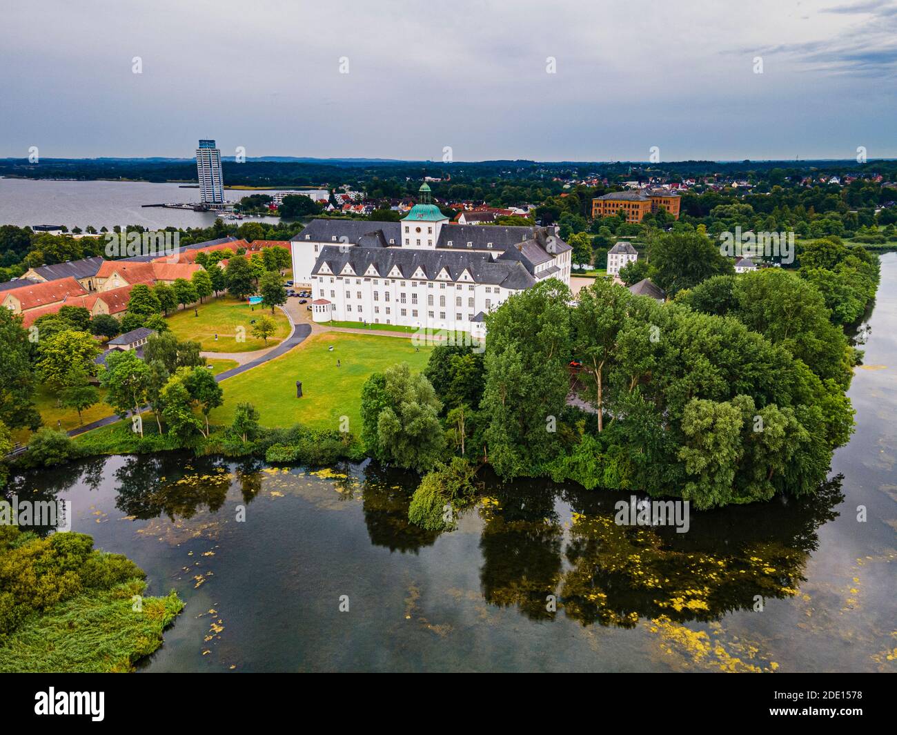 Aerial of Gottorf Castle, Schleswig, Schleswig Holstein, Germany, Europe Stock Photo