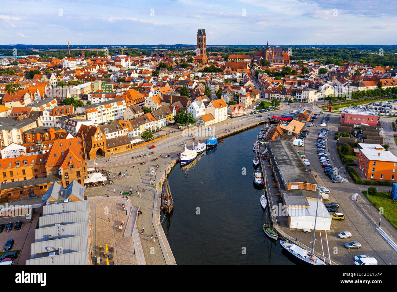Aerial of the Hanseatic city of Wismar, UNESCO World Heritage Site, Mecklenburg-Vorpommern, Germany, Europe Stock Photo