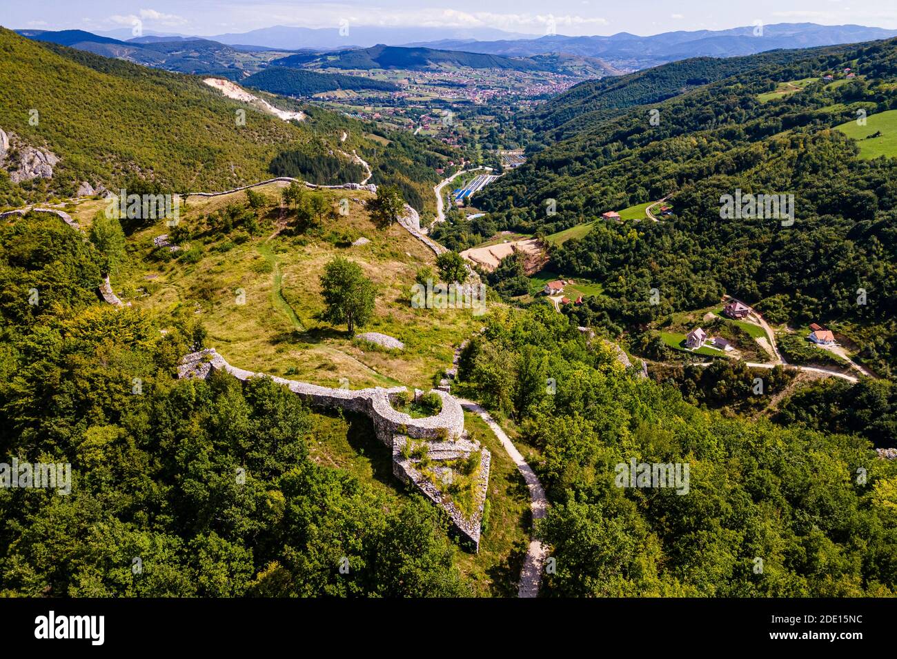 Aerial of Stari Ras Castle, Novi Pazar, Serbia, Europe Stock Photo