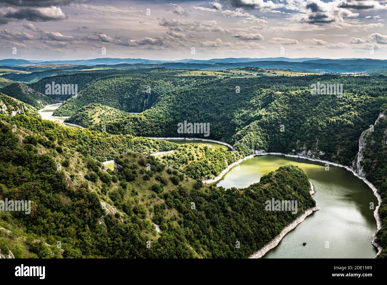 Uvac River meandering through the mountains, Uvac Nature Reserve, Serbia, Stock Photo