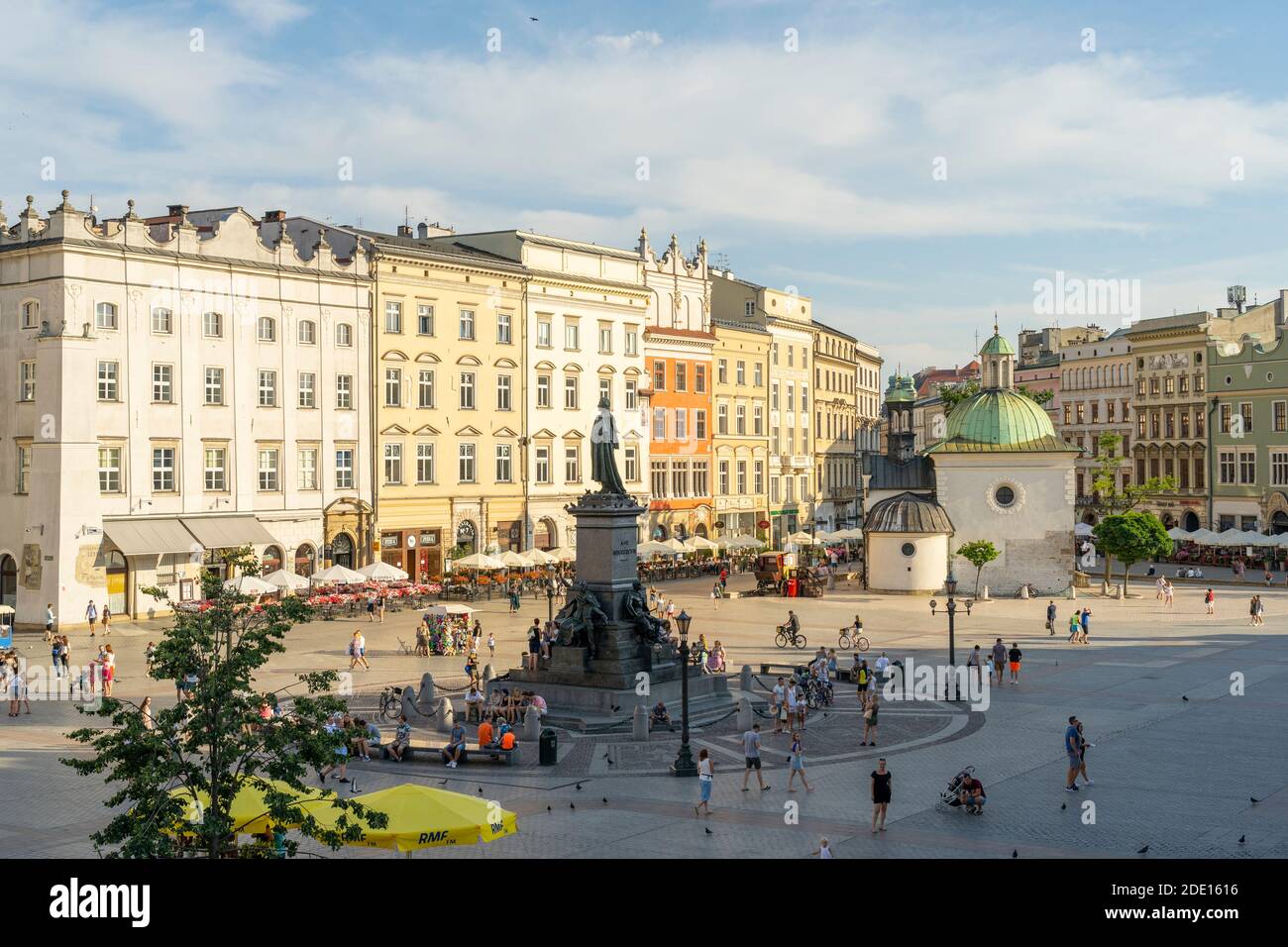 Elevated view of The Old Town Square and Adam Mickiewicz Monument, UNESCO World Heritage Site, Krakow, Poland, Europe Stock Photo