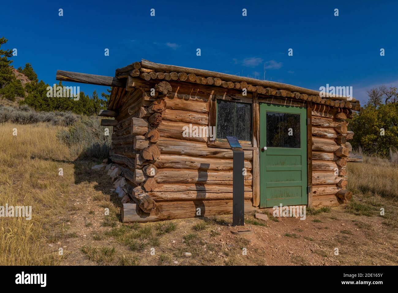 Homestead Cabin, once a schoolhouse, at Caroline Lockhart Historic Ranch Site in Bighorn Canyon