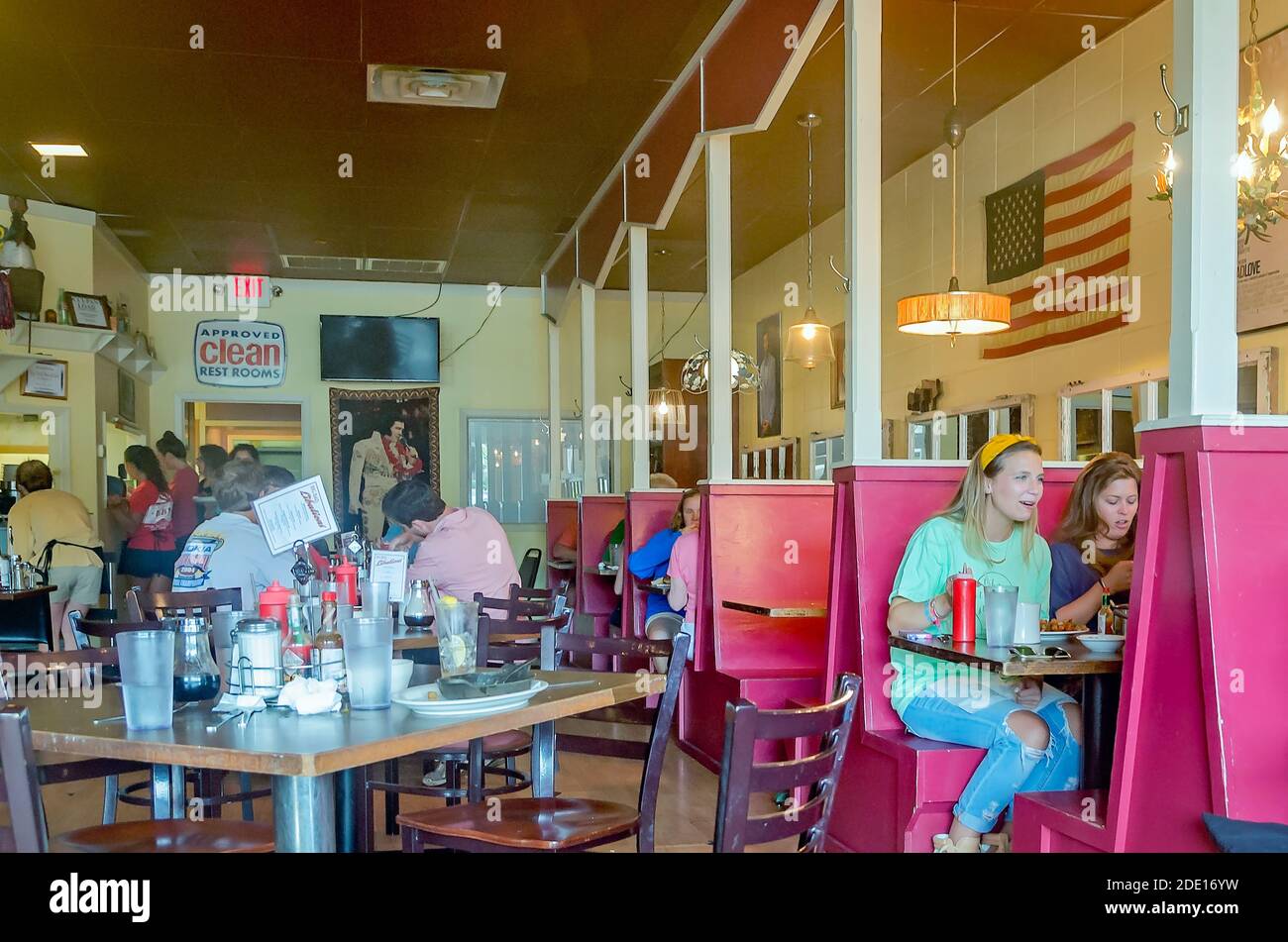 Diners eat at Big Bad Breakfast, May 31, 2015, in Oxford, Mississippi. The restaurant was founded in 2008 by Chef John Currence. Stock Photo