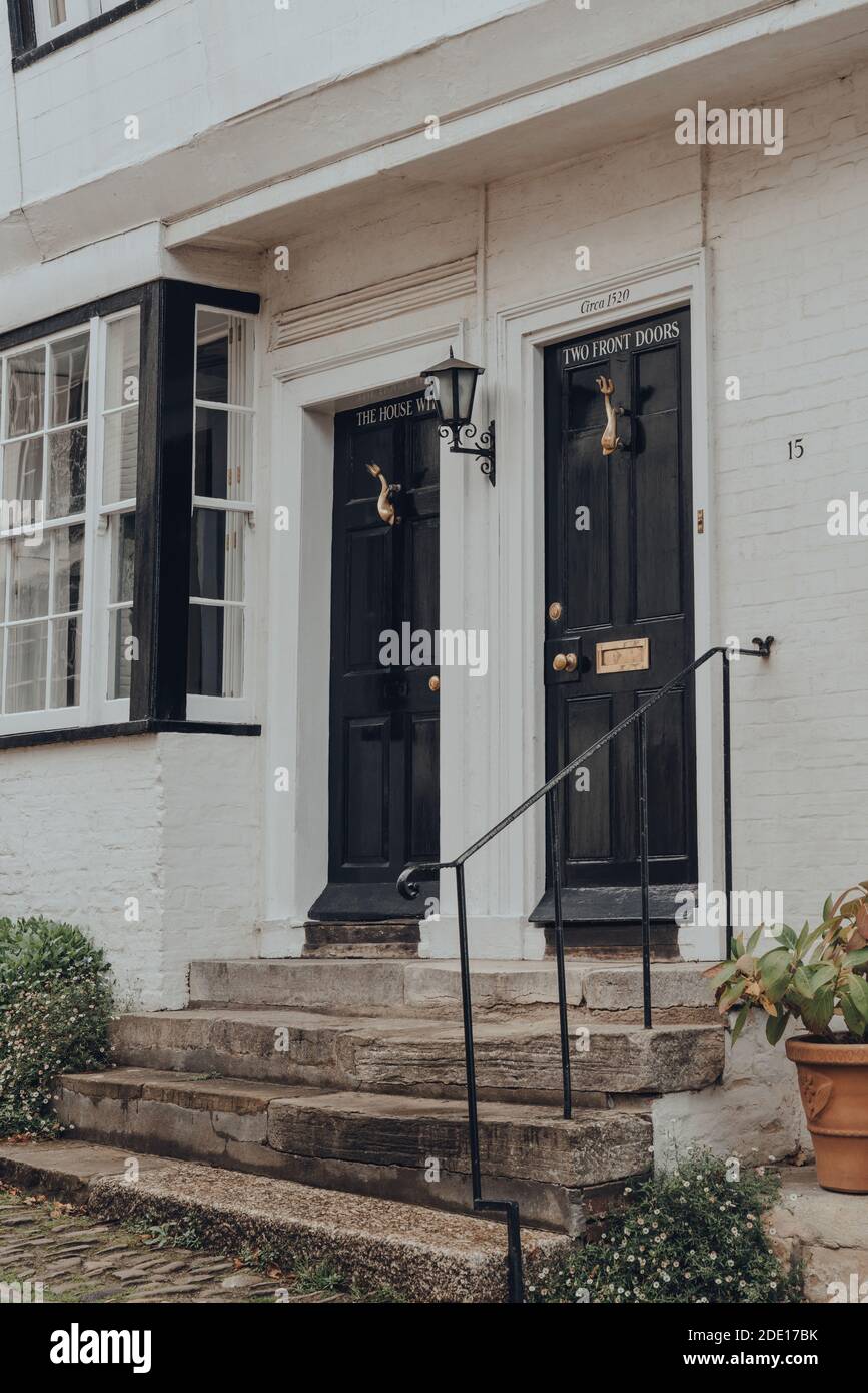 Rye, UK October 10, 2020 Entrance to The House with Two Front Doors, a fifteenth century Bed