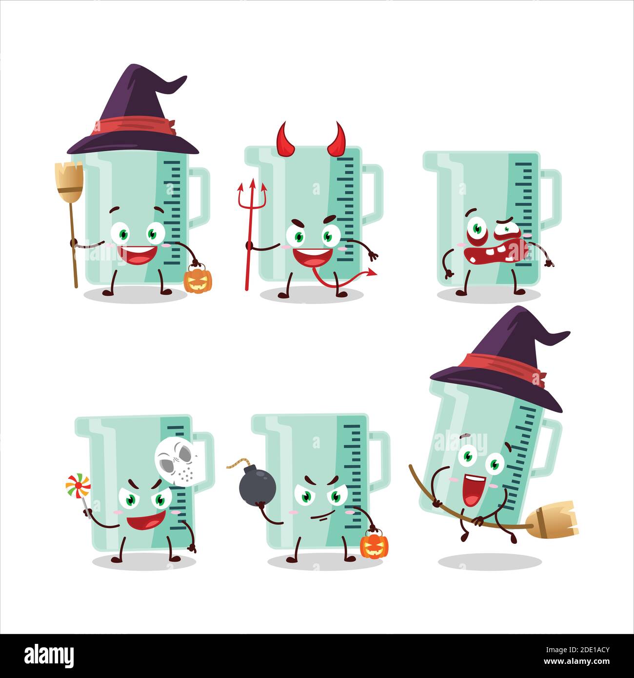 Halloween expression emoticons with cartoon character of measuring cup. Vector illustration