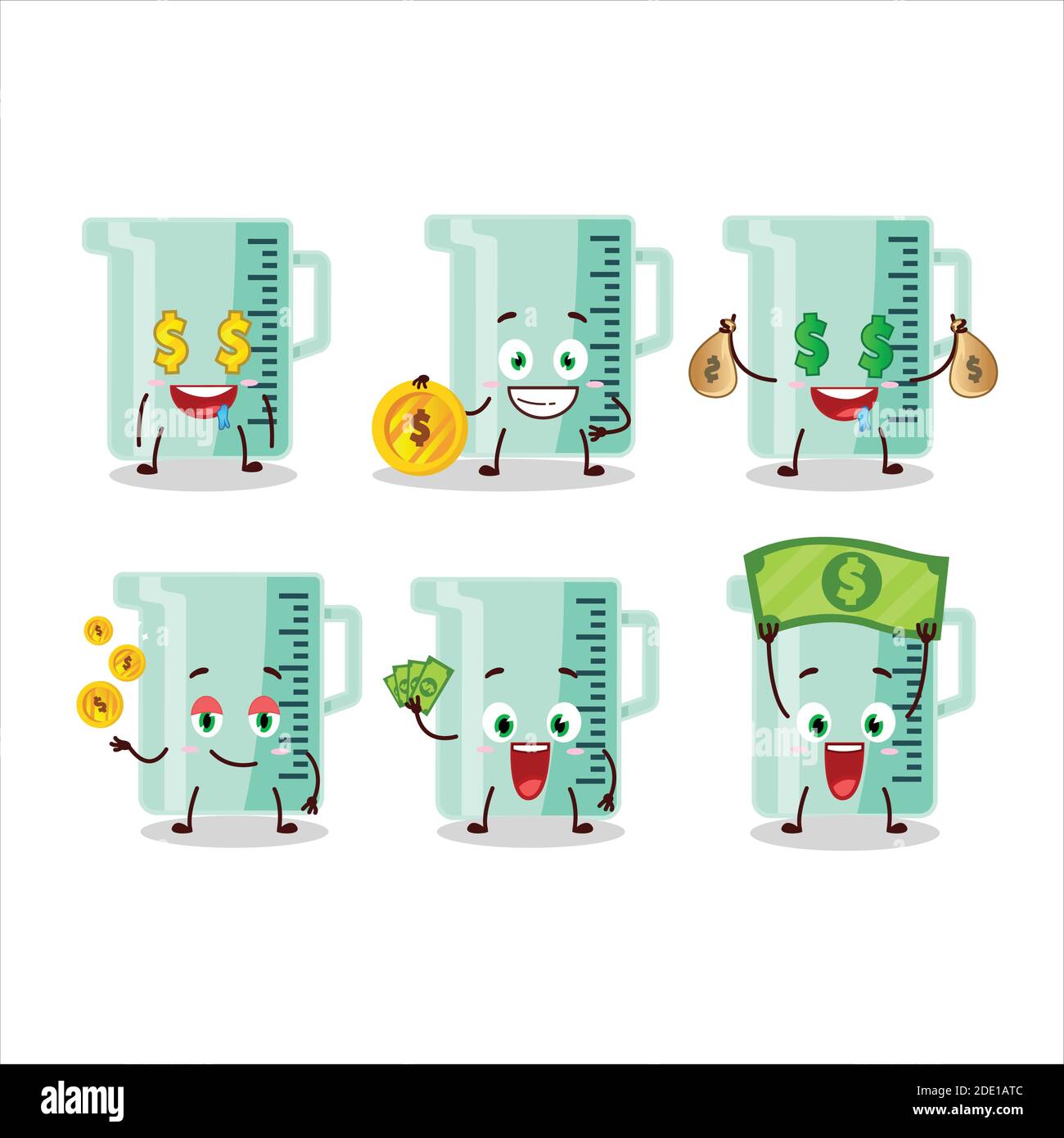 Measuring cup cartoon character with cute emoticon bring money