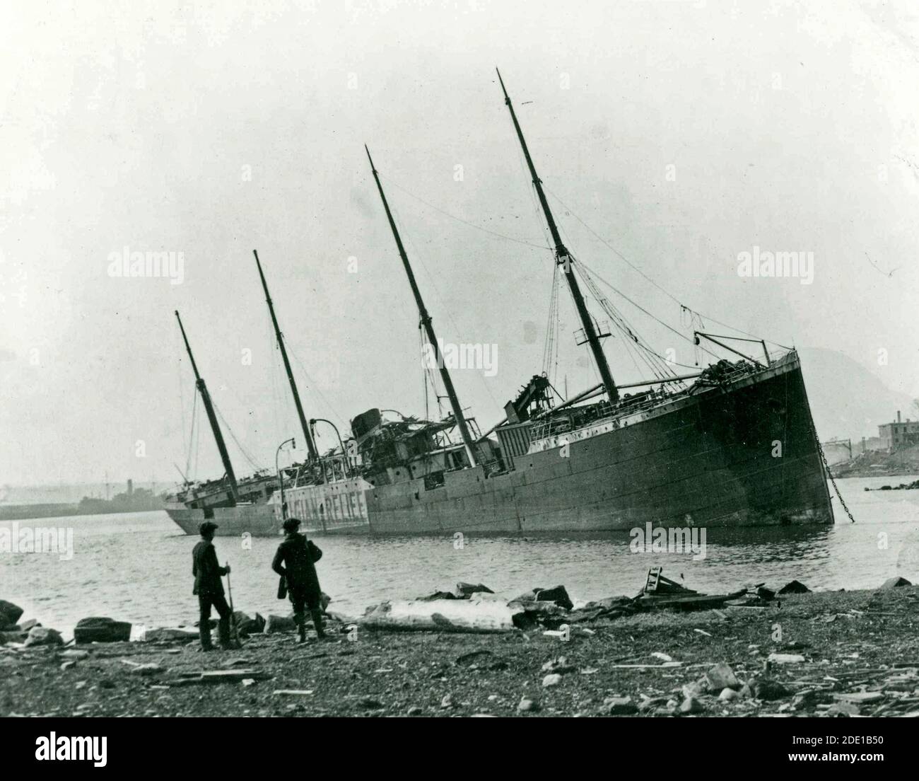 The Norwegian steamship Imo  aground on Dartmouth shore, after the Halifax Explosion, 1917. Photo taken in January 1918 Stock Photo