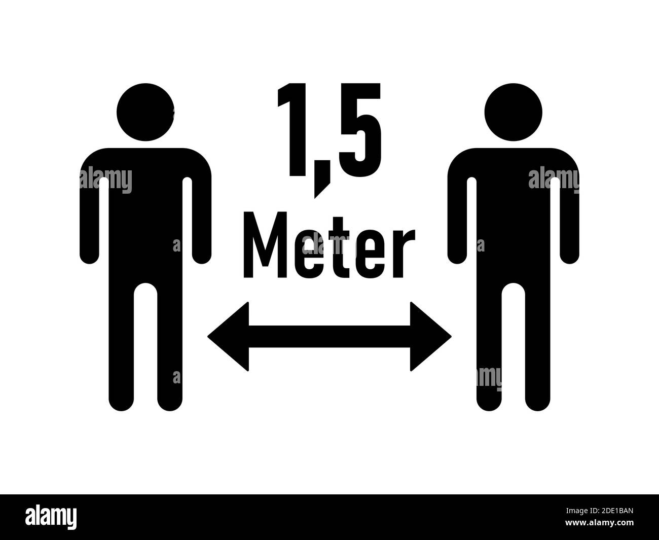 Keep Your Distance 1,5 Meter (1,5 Metres in German) Social Distancing Warning Symbol. Vector Image. Stock Vector
