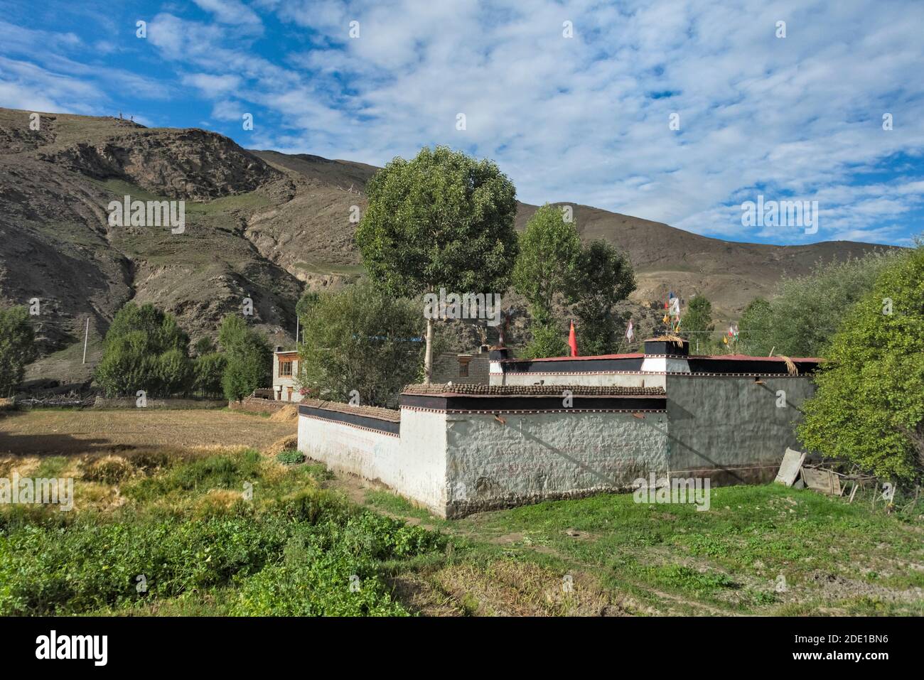 Tibetan farmer's house in the Himalayas, Shigatse Prefecture, Tibet, China Stock Photo
