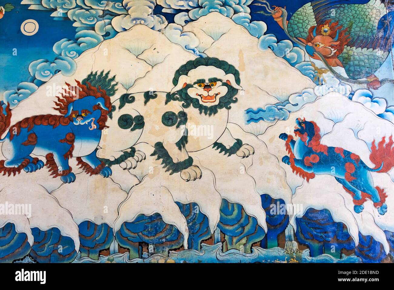 Mural at the entrance of Tashi Lhunpo Monastery, Shigatse, Tibet, China Stock Photo