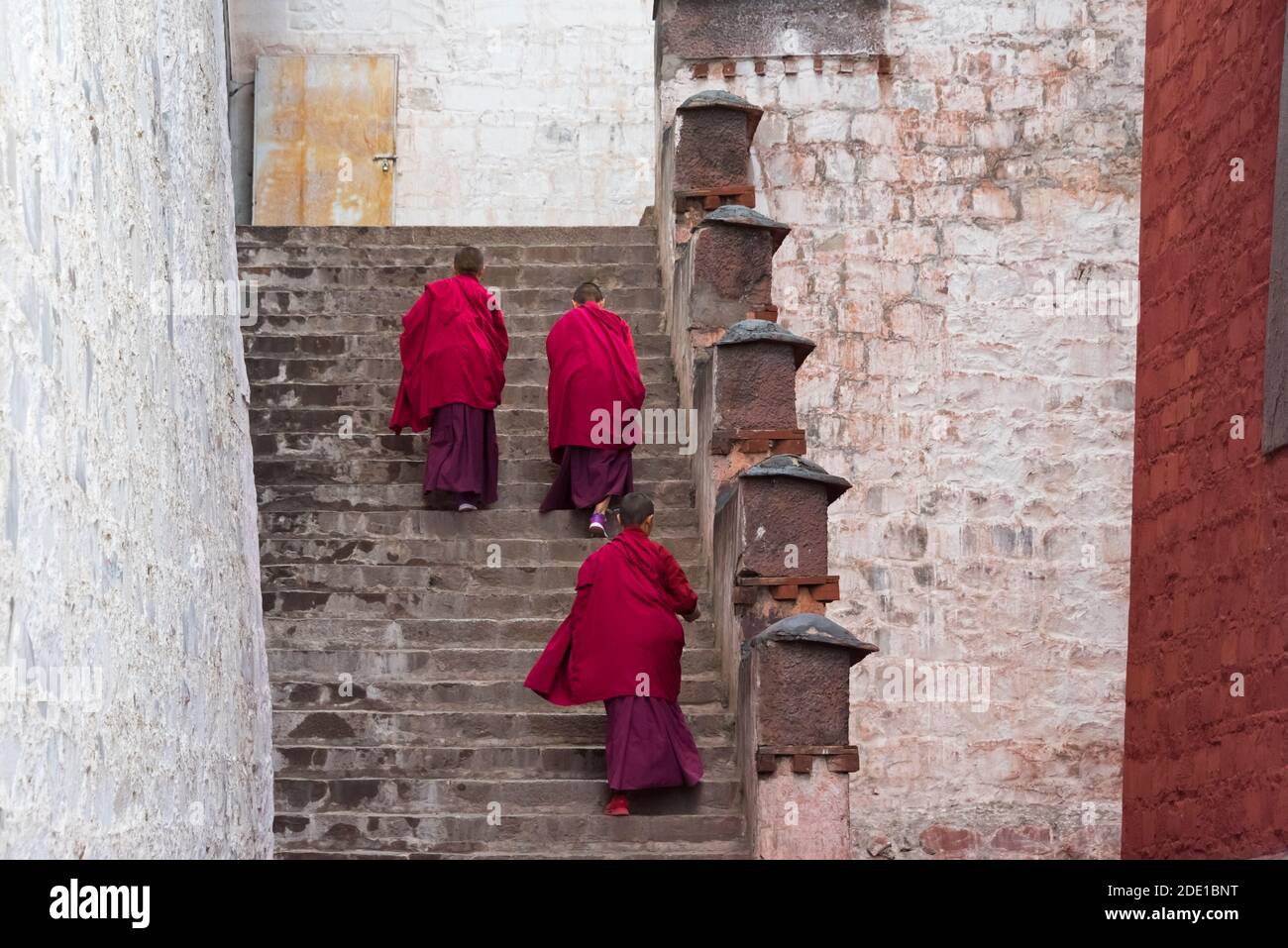 Monks in Tashi Lhunpo Monastery, Shigatse, Tibet, China Stock Photo