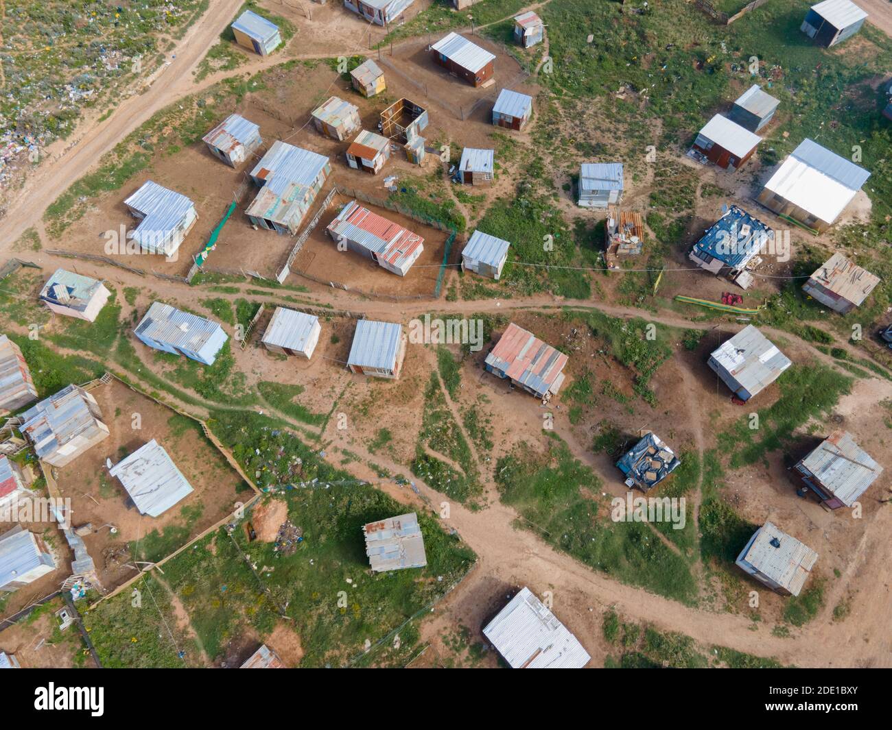 Shanty town as seen from drone point of view Stock Photo