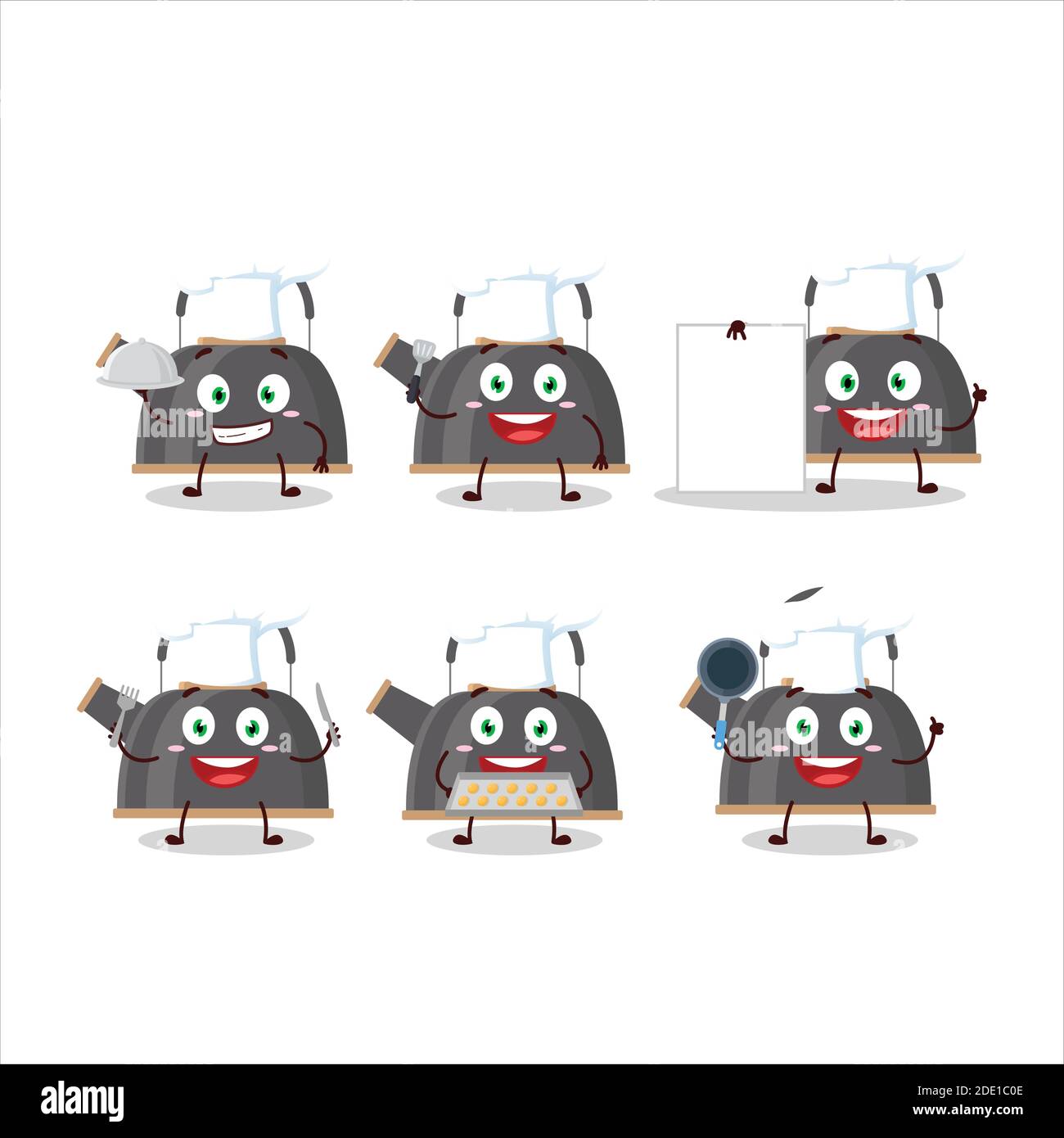 Cartoon character of black teapot with various chef emoticons. Vector ...