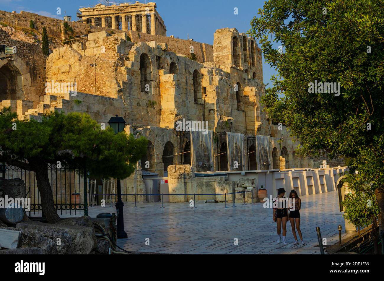 The exterior of the Odeon of Herodes Atticus underneath the Acropolis in Athens Greece Stock Photo