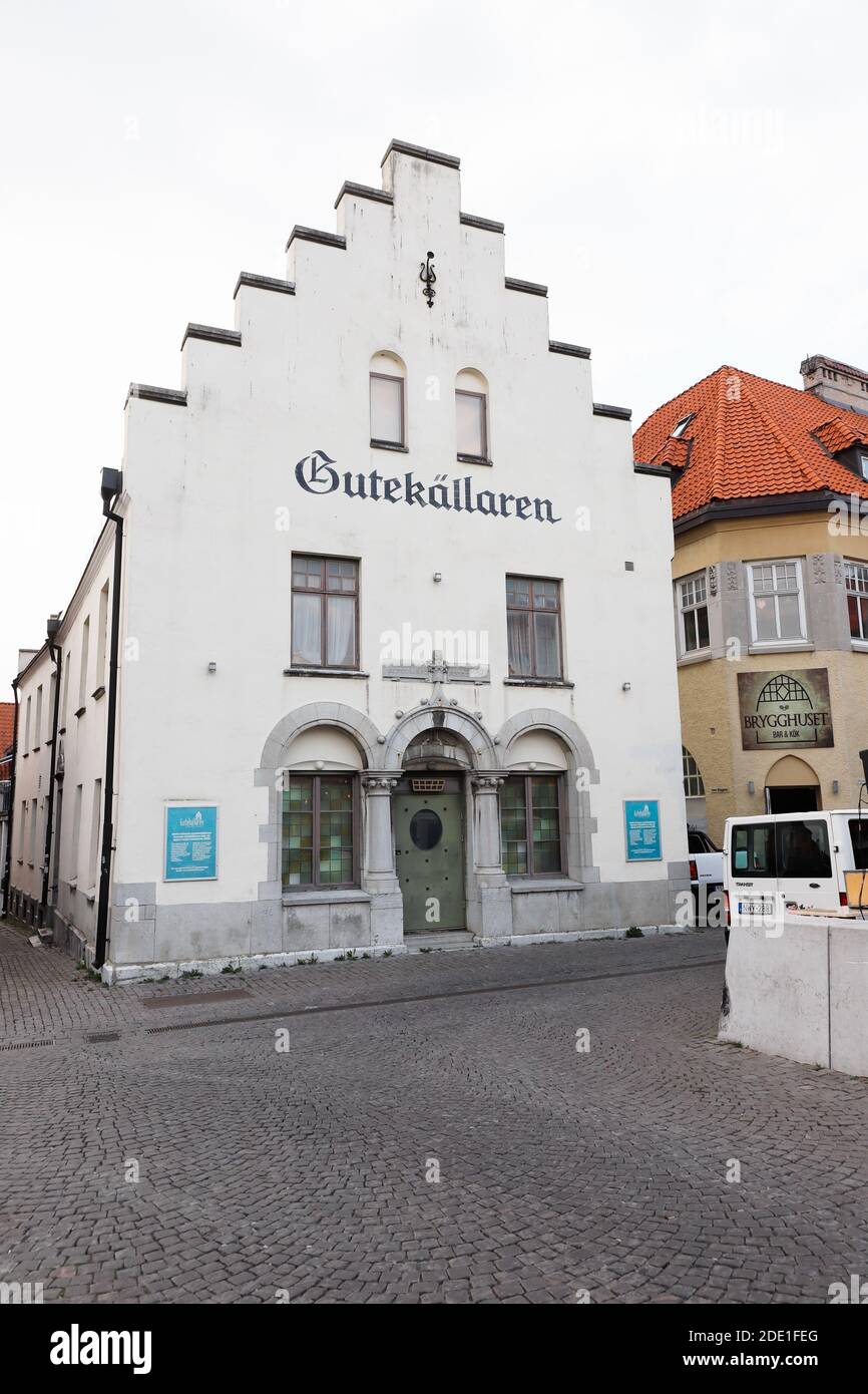 Visby Square Visby, Sweden - october 2, 2020: Exterior view of the Gutekallaren ...