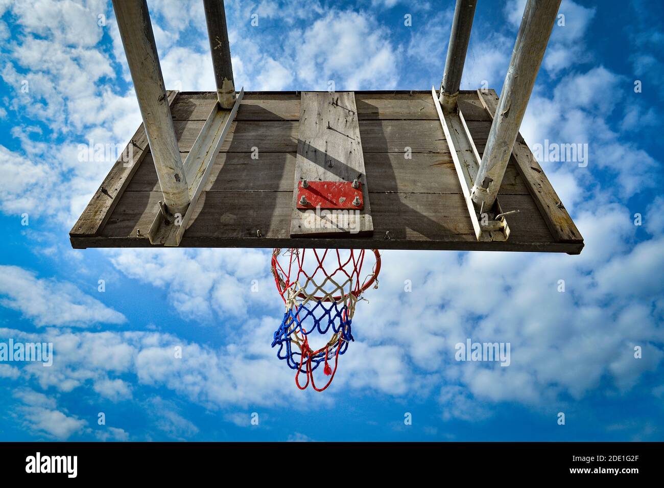 Old basketball hoop outside close-up Stock Photo