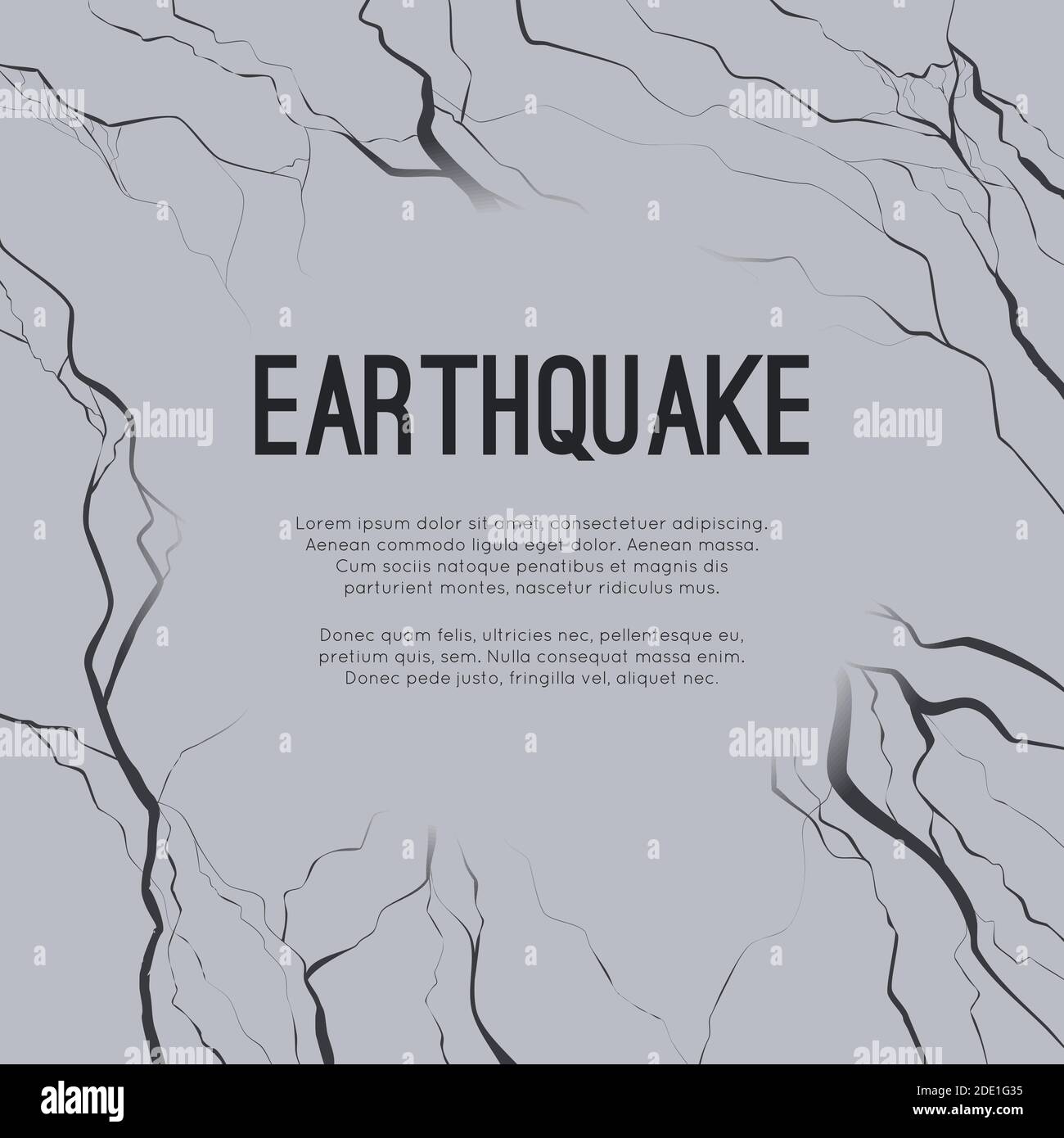 Vector square card with earthquake and space for text. Splits and cracks. Faults in the ground. Asphalt disaster. Modern cataclysm. Ravine and rocks. Stock Vector