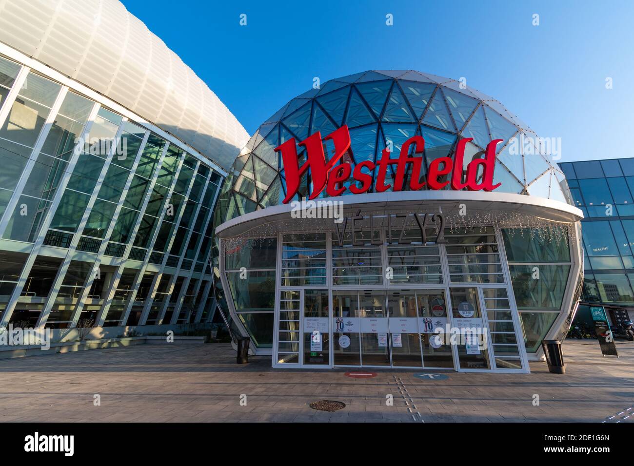 Vélizy-Villacoublay, France - Nov  19, 2020: Main entrance of Westfield Vélizy 2 regional shopping center. The mall is the biggest in France Stock Photo