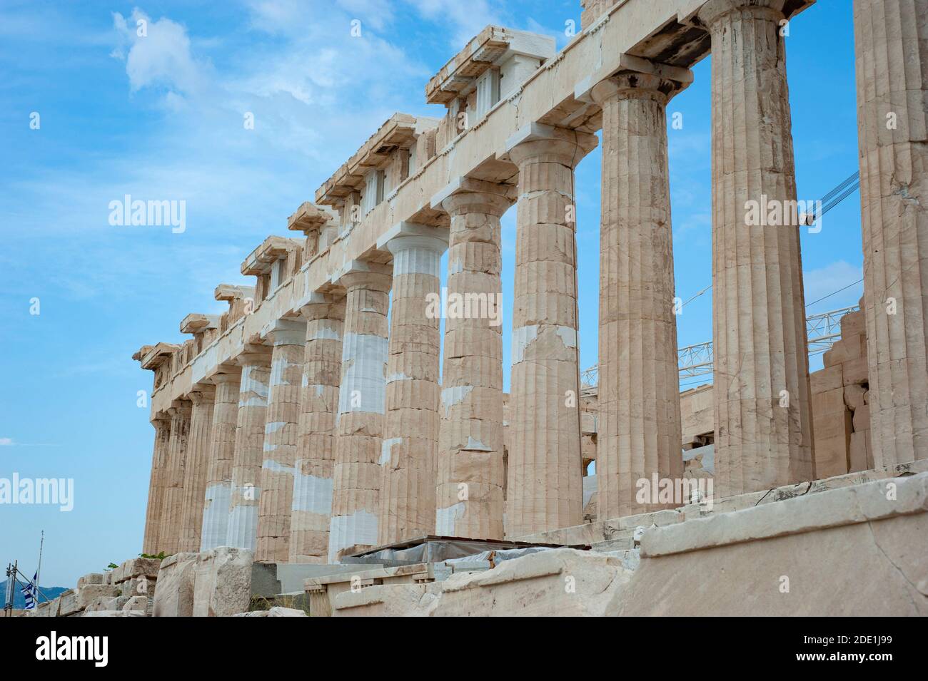 Columns of the Parthenon temple against the sky, Athens, Greece Stock Photo