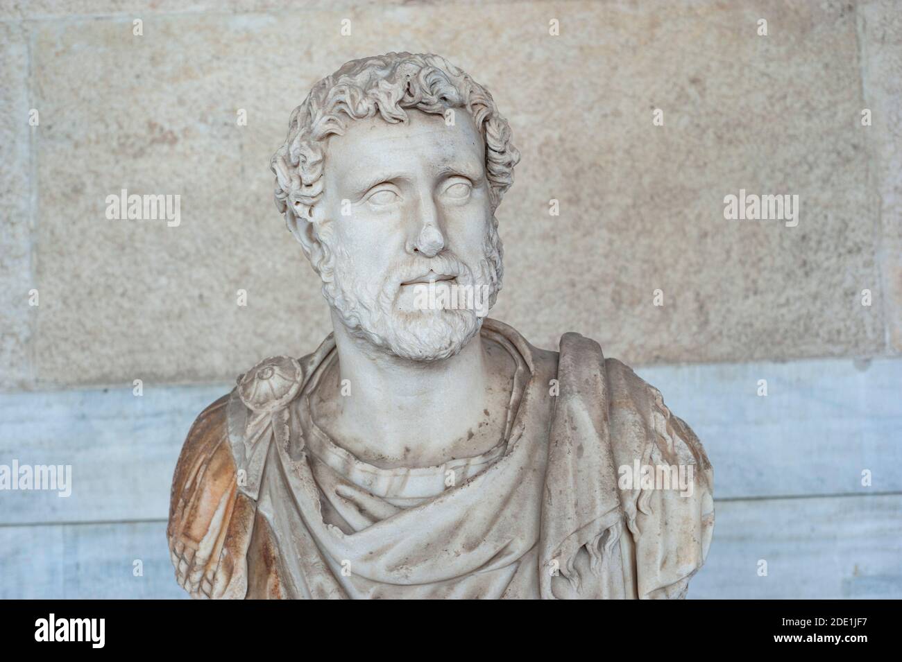 Portrait bust of the emperor Antoninus Pius ( 138 -161 ad) exhibited in the museum of Stoa of Attalos, Athens, Greece Stock Photo