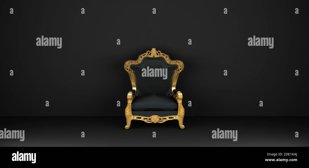 luxury black armchair with gold rim front view. 3d rendering Stock ...