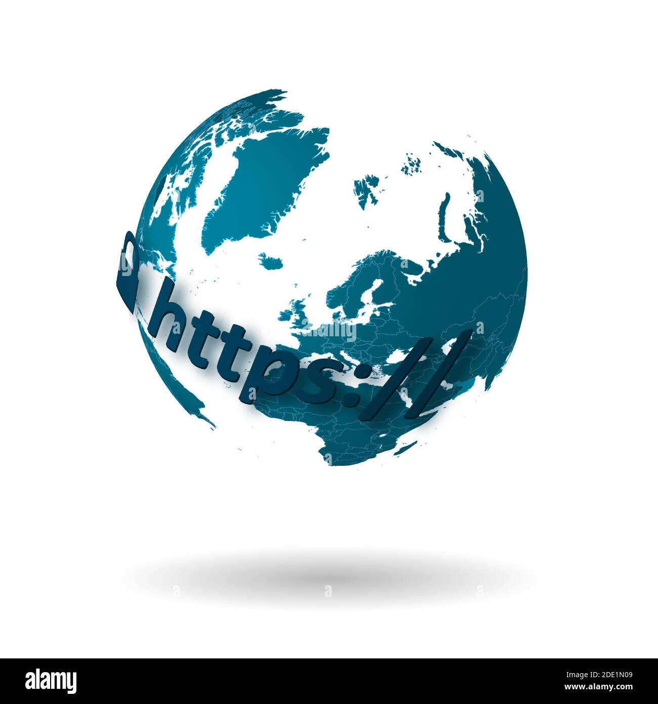secure internet connection concept. Secure communication with encrypted traffic. Globe with continents on a white background. Vector Stock Vector