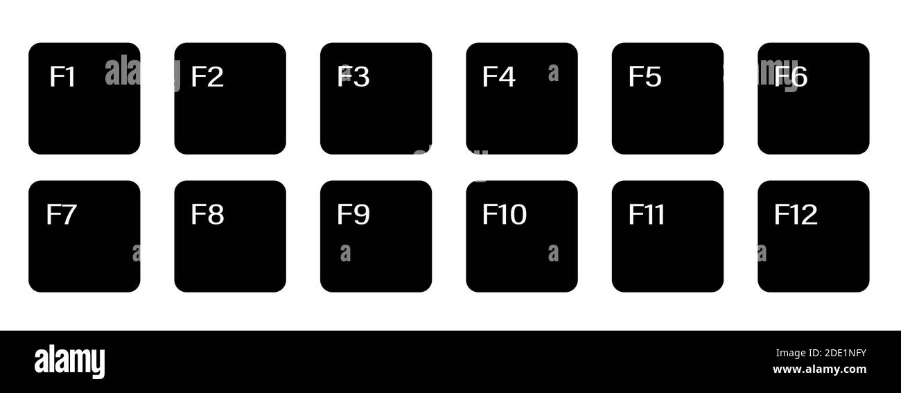 set of auxiliary keyboard keys from F1 to F12. Isolated vector on white background Stock Vector