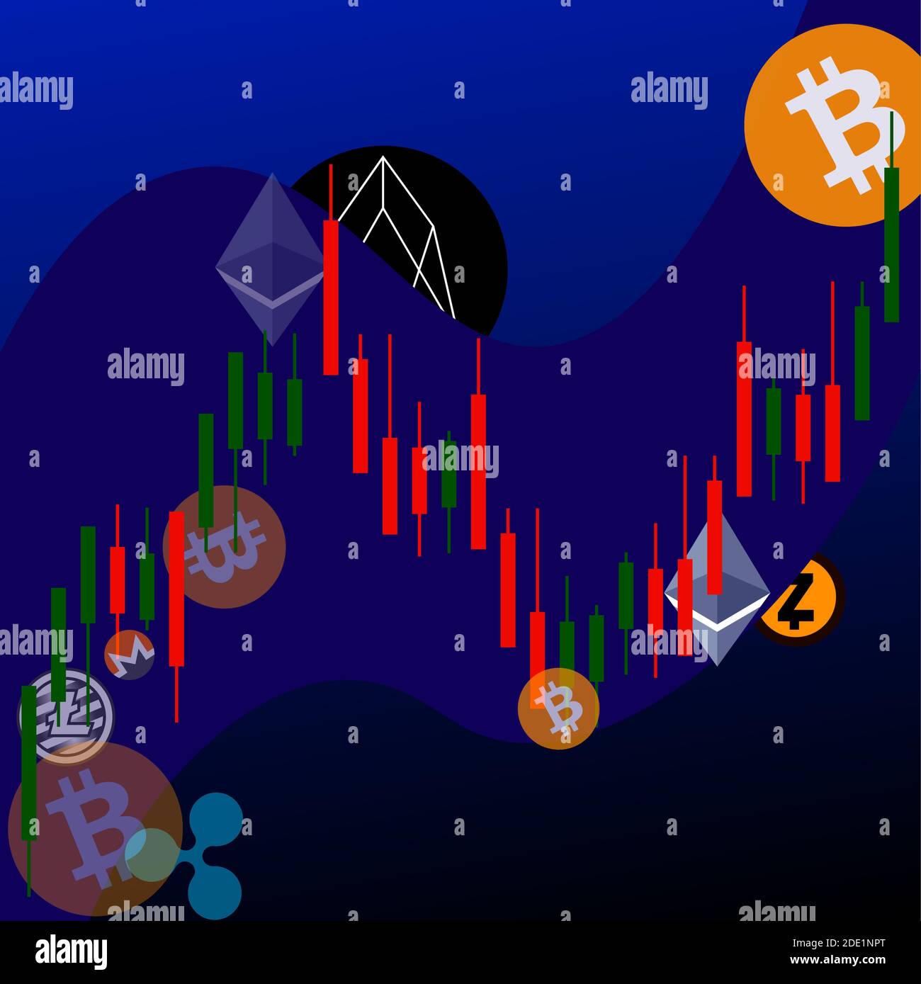 top 10 cryptocurrency on the wave of growth in a flat style, the graph of  candles Stock Vector Image & Art - Alamy