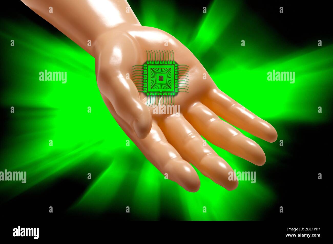 Artificial intelligence proposing an electronic chip. Stock Photo