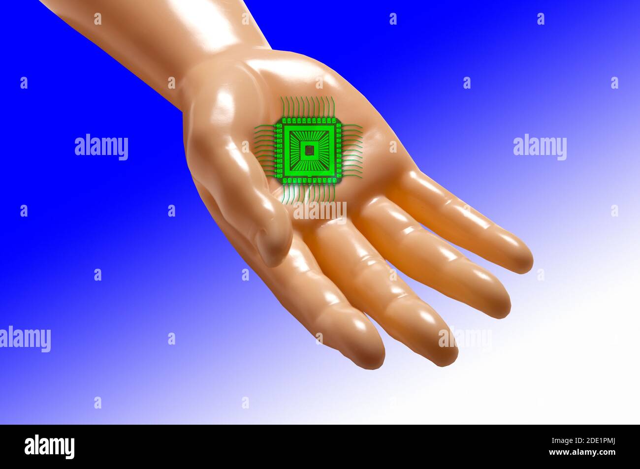 Artificial intelligence proposing an electronic chip. Stock Photo