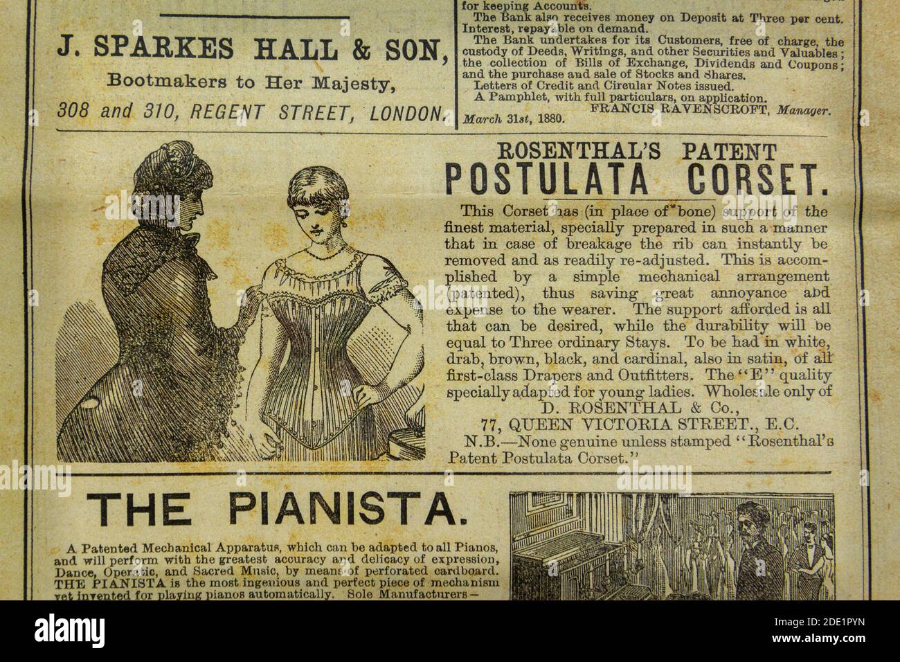 Advert for the postulata corset in the Gaiety Theatre programme (replica), 22nd October 1883. Stock Photo