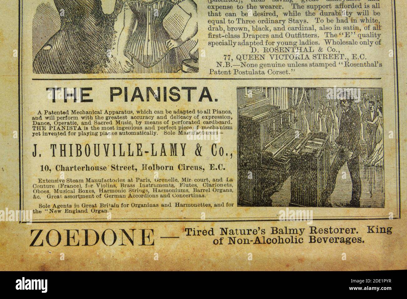The Pianista piano playing machine in the Gaiety Theatre programme (replica), 22nd October 1883. Stock Photo