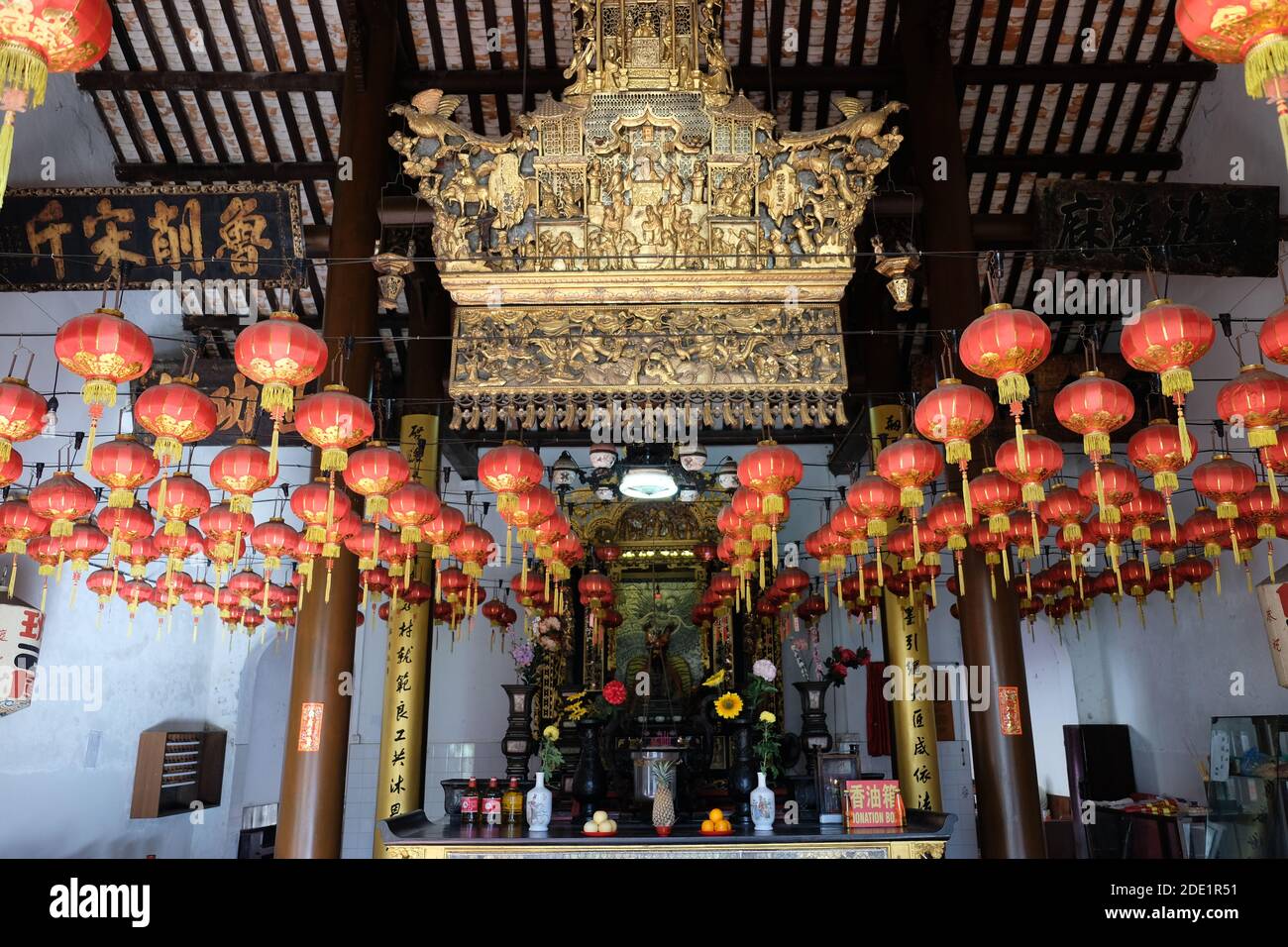 Penang George Town Malaysia - Kuan Im See Temple with decorative Chinese paper lanterns Stock Photo